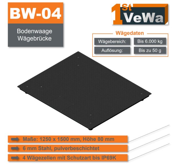 Bodenwaage BW-04 - 1250 x 1500 mm, Wägebereich bis 6000 kg