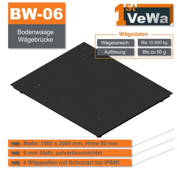 Bodenwaage BW-06 - Hergestellt in Deutschland - 1500 x 2000 mm - bis 10 t