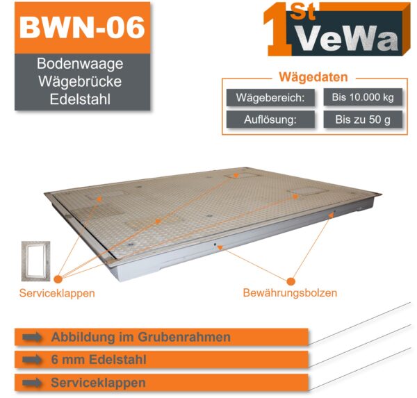 Bodenwaage BWN 06 - 1500 x 2000 mm - Edelstahl - bis 10 t